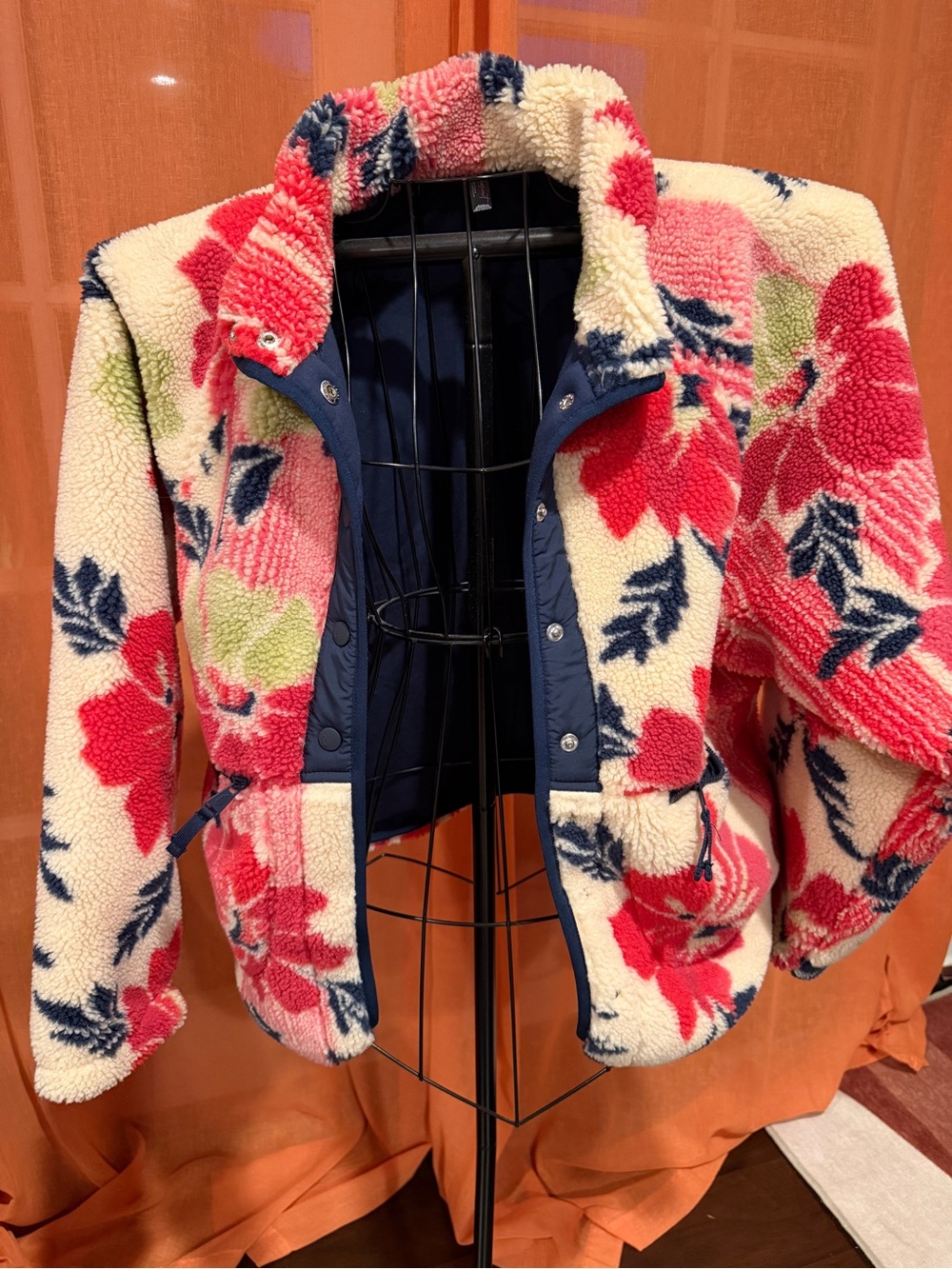 FP Movement by Free People Floral Sherpa Jacket - Pink, Cream & Navy